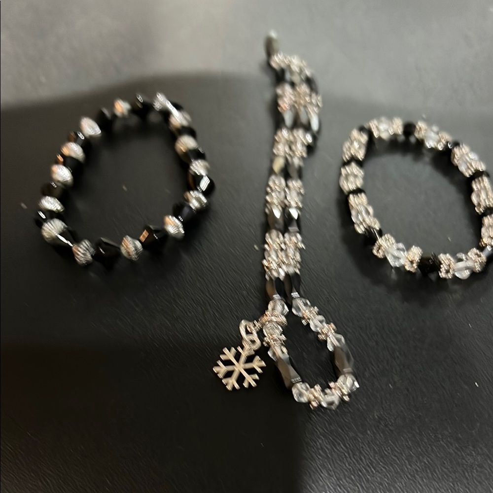 Dropped Price! Elegant Black and Silver Beaded Bracelet Set